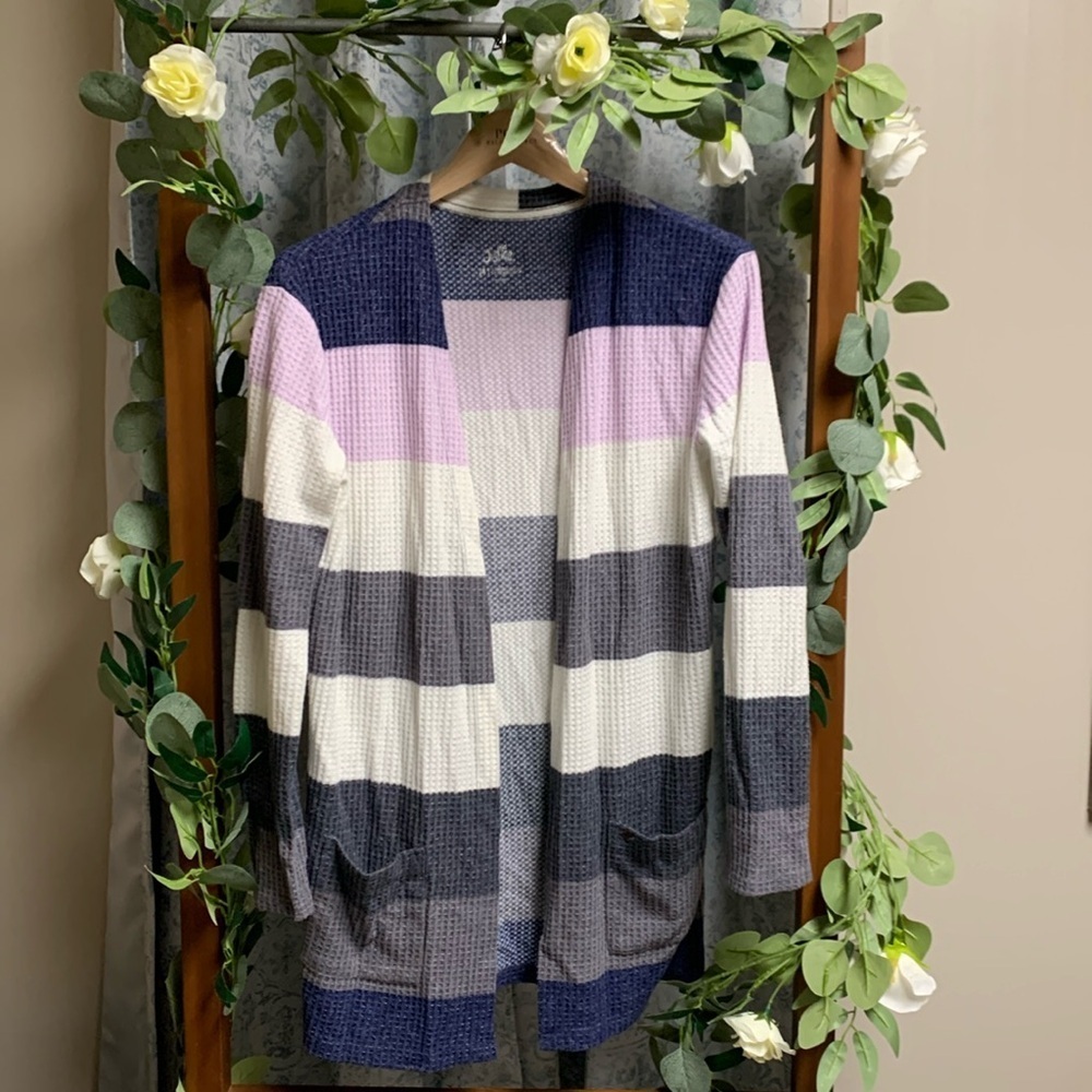 Justice Waffle Knit Cardigan Duster Sweater Size 14